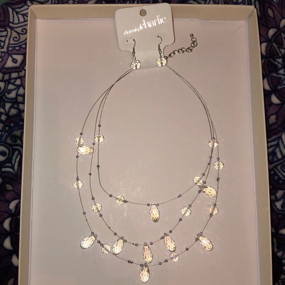 Charming Charlie Jewelry - 3-Strand Multi-Faceted Crystal Necklace & Earrings